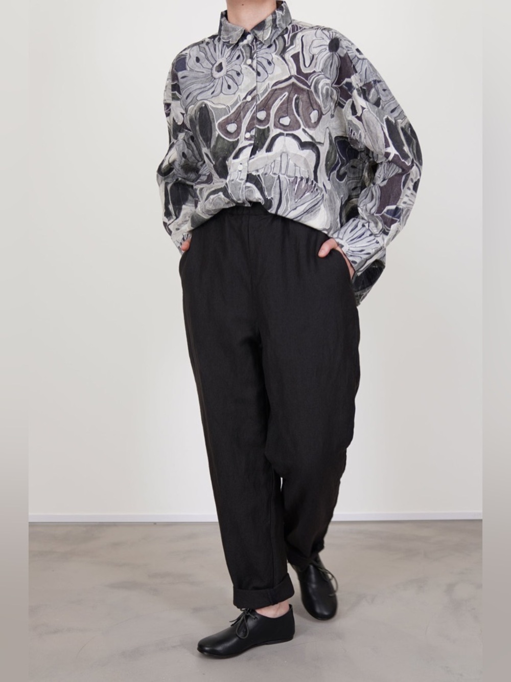 CASEY CASEY Long Chasse Pants Black Linen Wool Drawstring Straight Leg Ankle